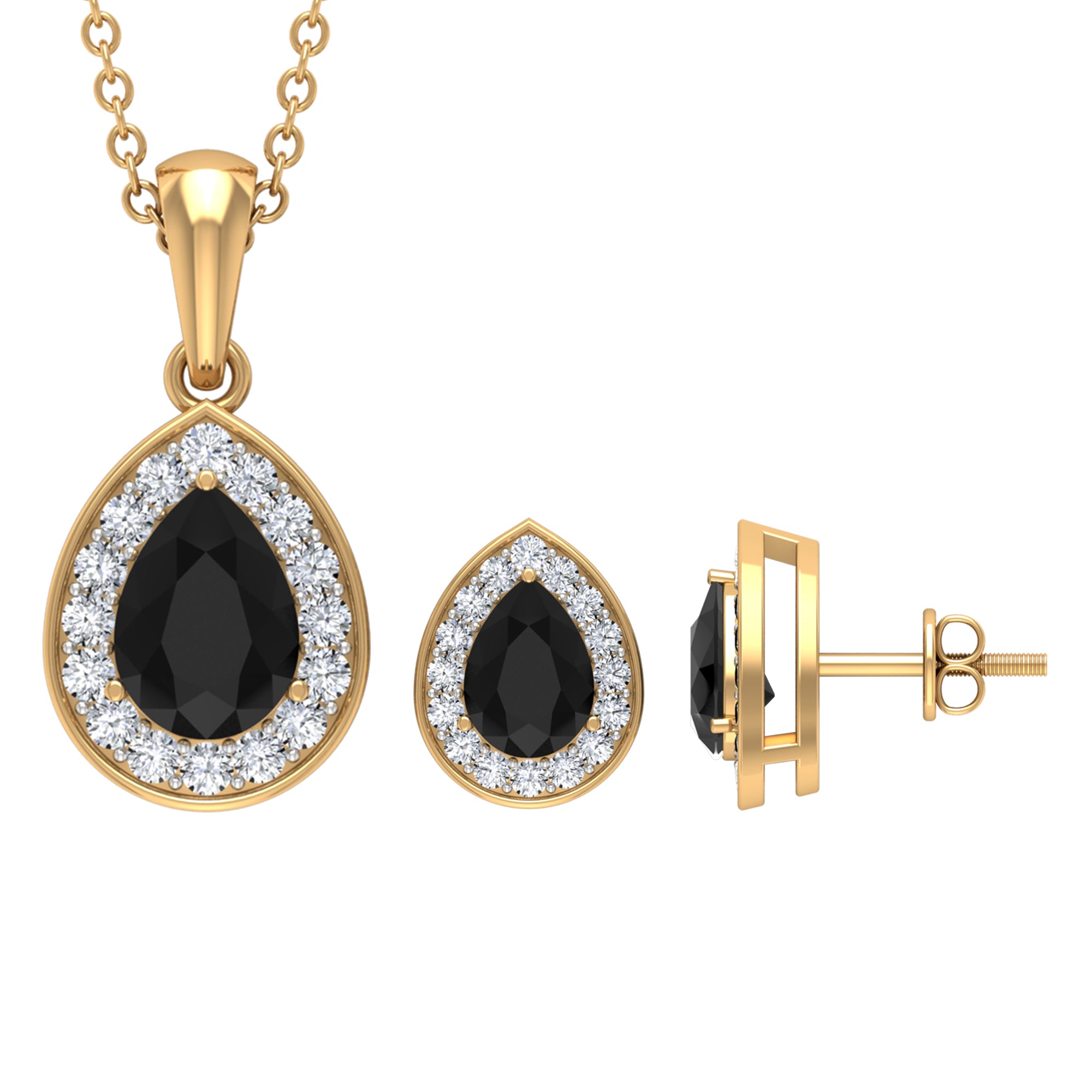 Classic Lab Created Black Diamond Teardrop Pendant And Earrings Set Lab Created Black Diamond - ( AAAA ) - Quality - Rosec Jewels