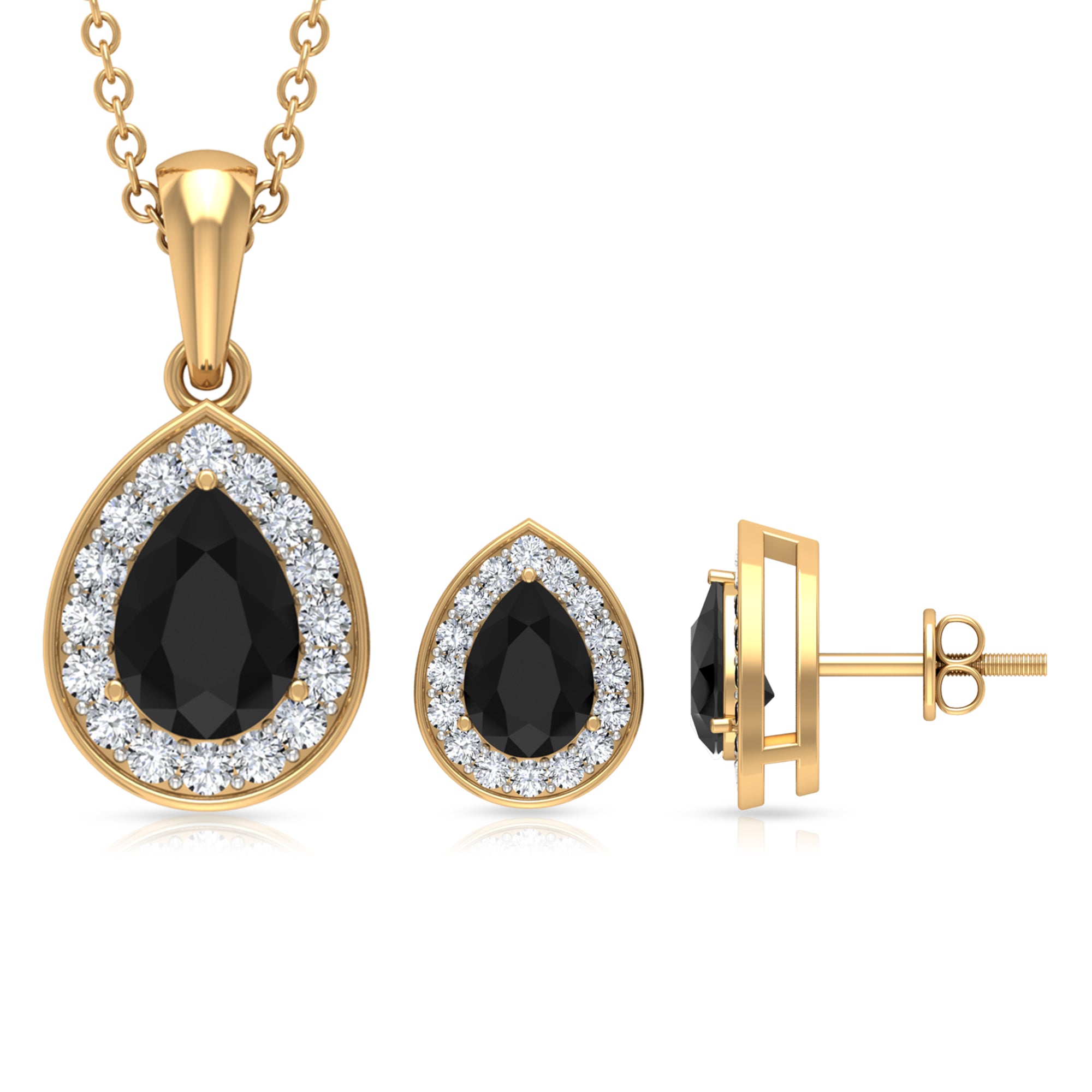 Classic Lab Created Black Diamond Teardrop Pendant And Earrings Set Lab Created Black Diamond - ( AAAA ) - Quality - Rosec Jewels