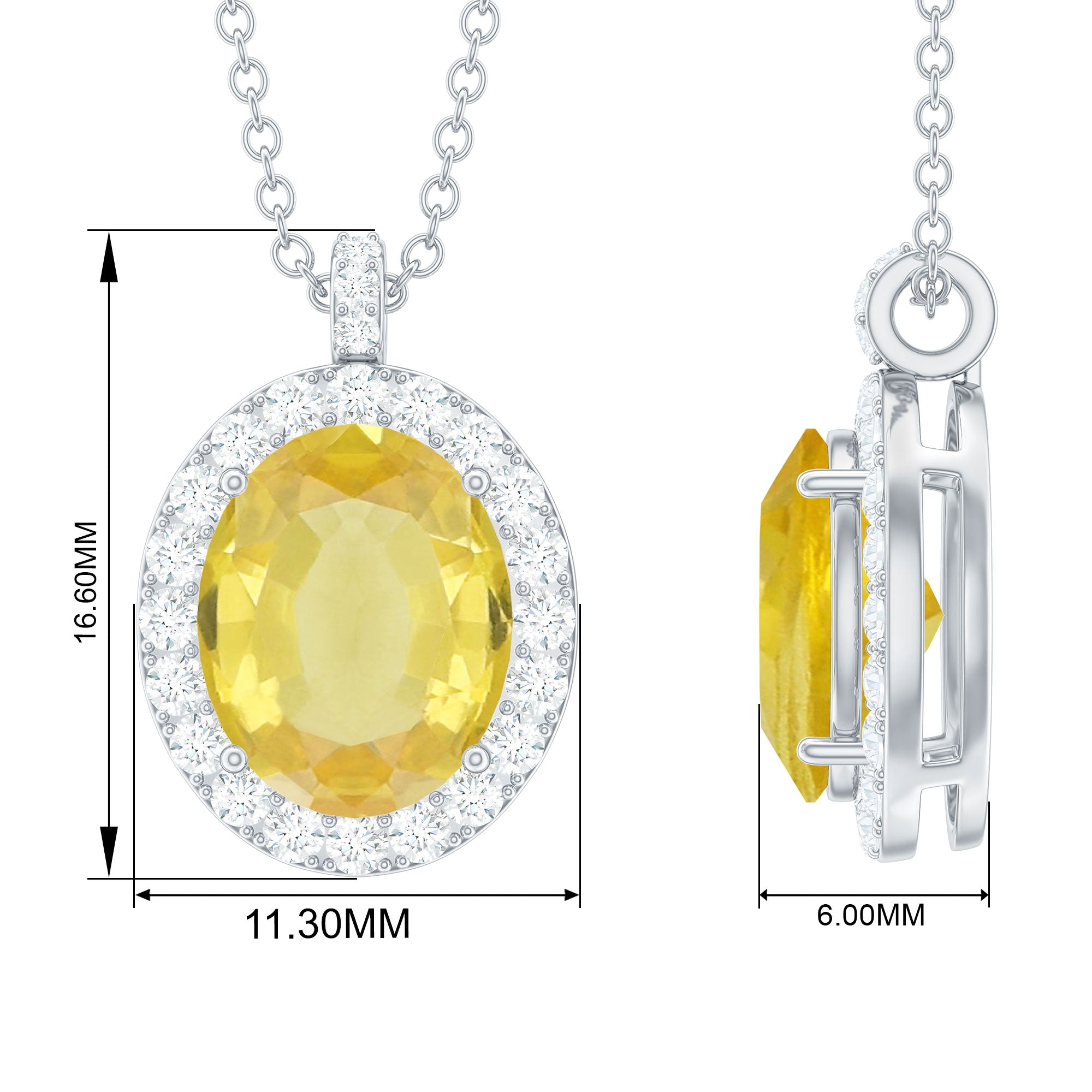 Oval Created Yellow Sapphire and Diamond Halo Pendant Lab Created Yellow Sapphire - ( AAAA ) - Quality - Rosec Jewels