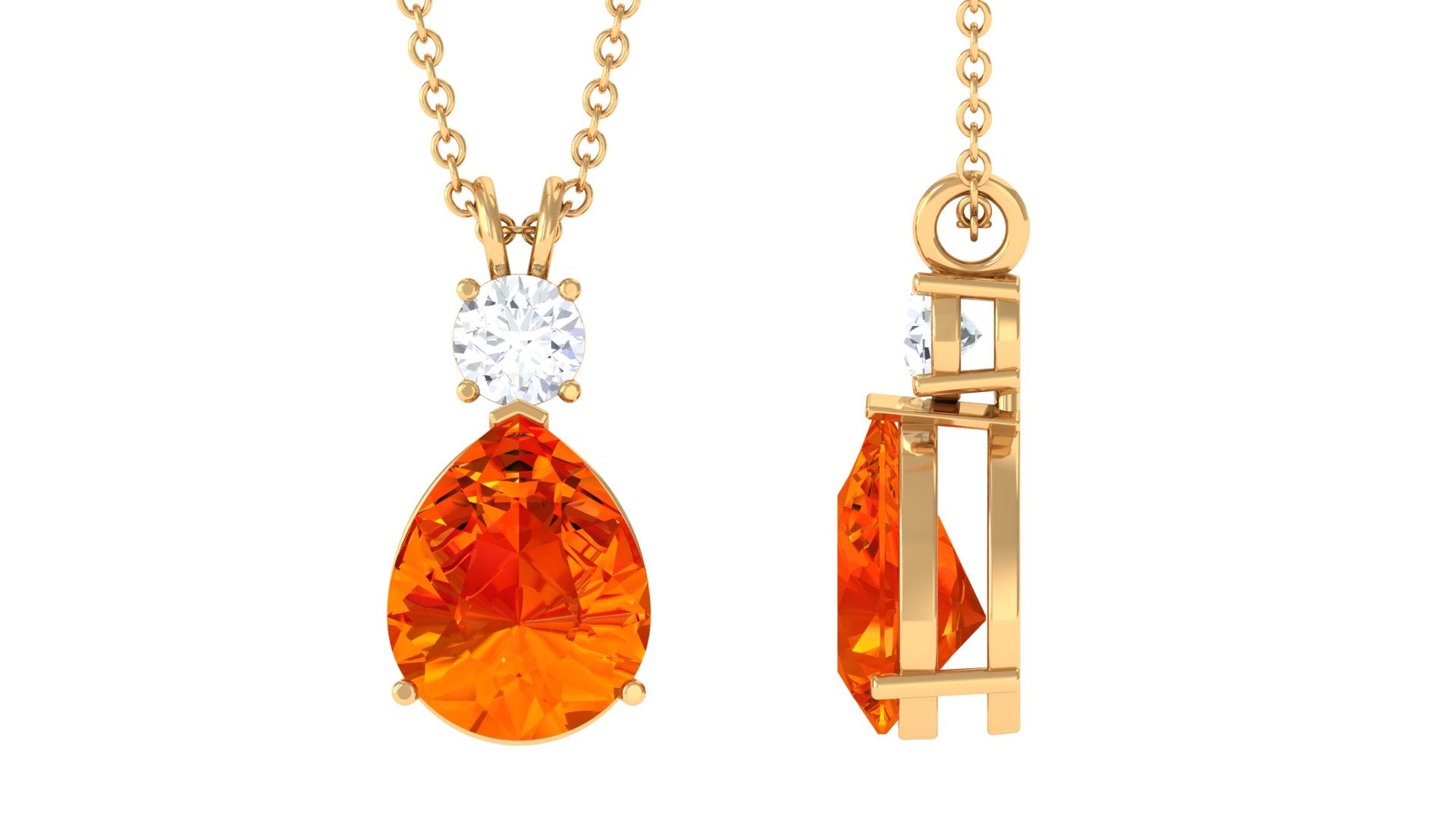 Created Orange Sapphire Teardrop Pendant Necklace with Moissanite Lab Created Orange Sapphire - ( AAAA ) - Quality - Rosec Jewels