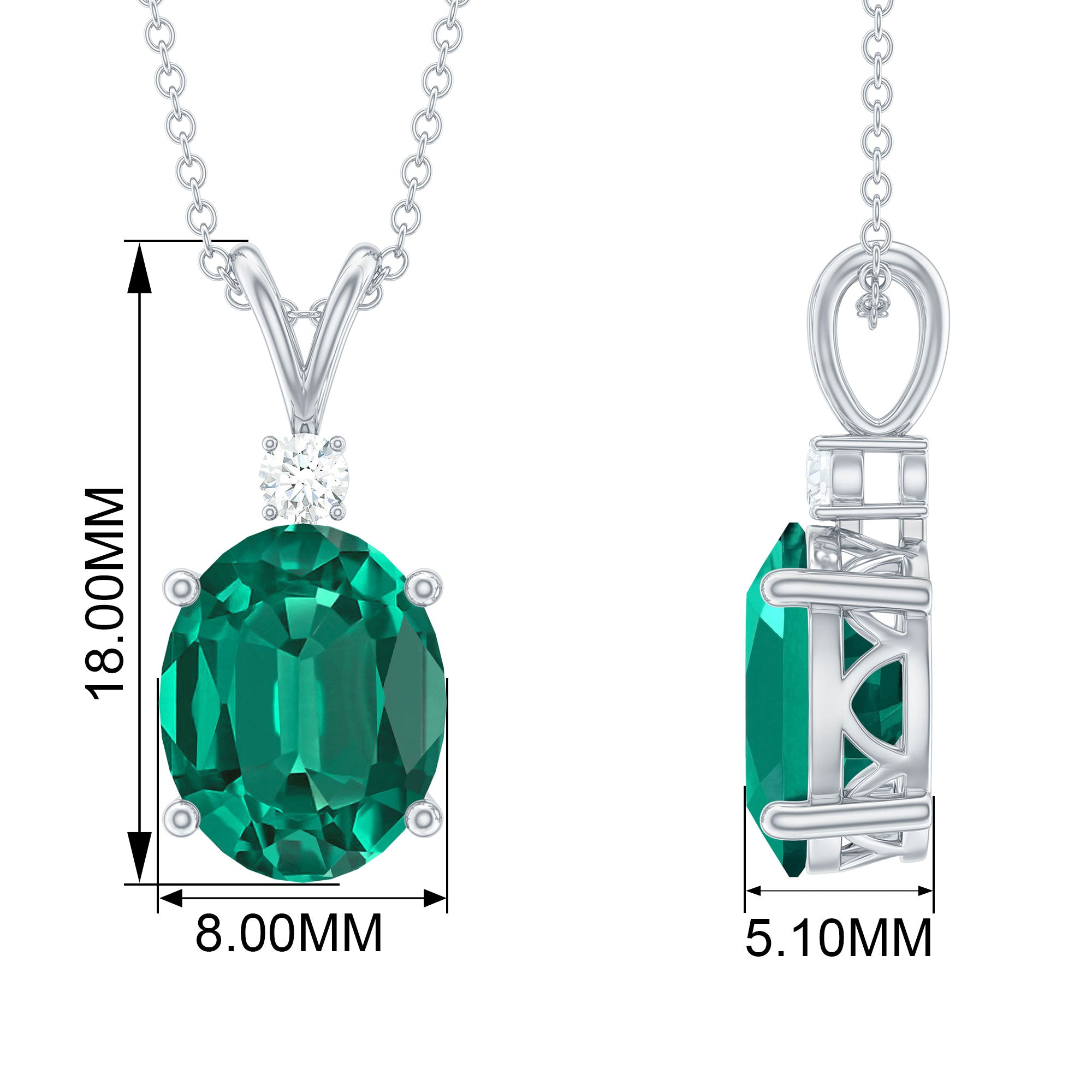 Oval Created Emerald and Moissanite Solitaire Pendant Lab Created Emerald - ( AAAA ) - Quality - Rosec Jewels