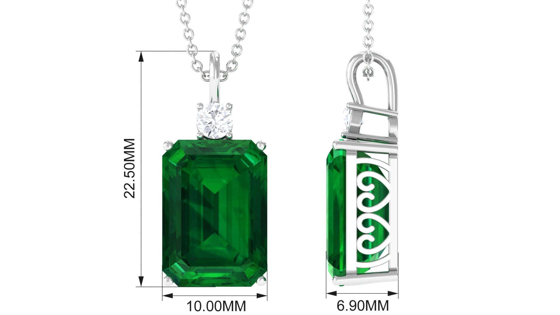 Octagon Cut Created Emerald Solitaire Pendant with Moissanite Lab Created Emerald - ( AAAA ) - Quality - Rosec Jewels