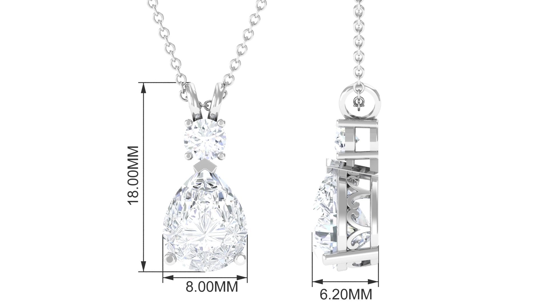 Pear and Round Moissanite Drop Pendant Moissanite - ( D-VS1 ) - Color and Clarity - Rosec Jewels