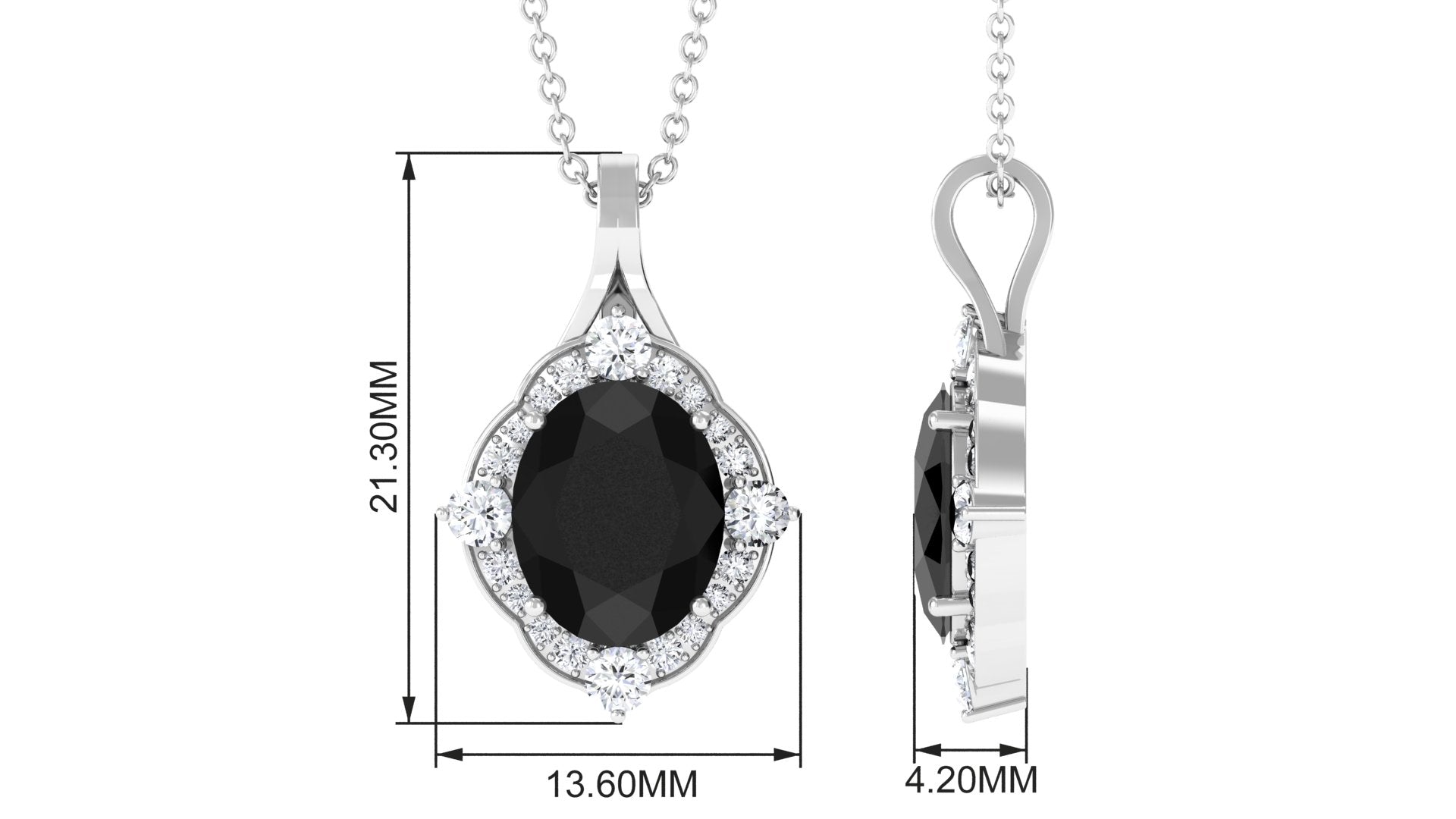 Vintage Style Created Black Diamond Halo Pendant Necklace Lab Created Black Diamond - ( AAAA ) - Quality - Rosec Jewels