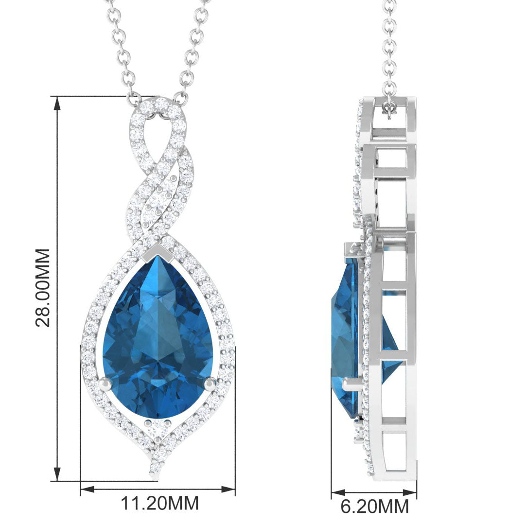 Pear Cut London Blue Topaz Teardrop Pendant with Diamond London Blue Topaz - ( AAA ) - Quality - Rosec Jewels