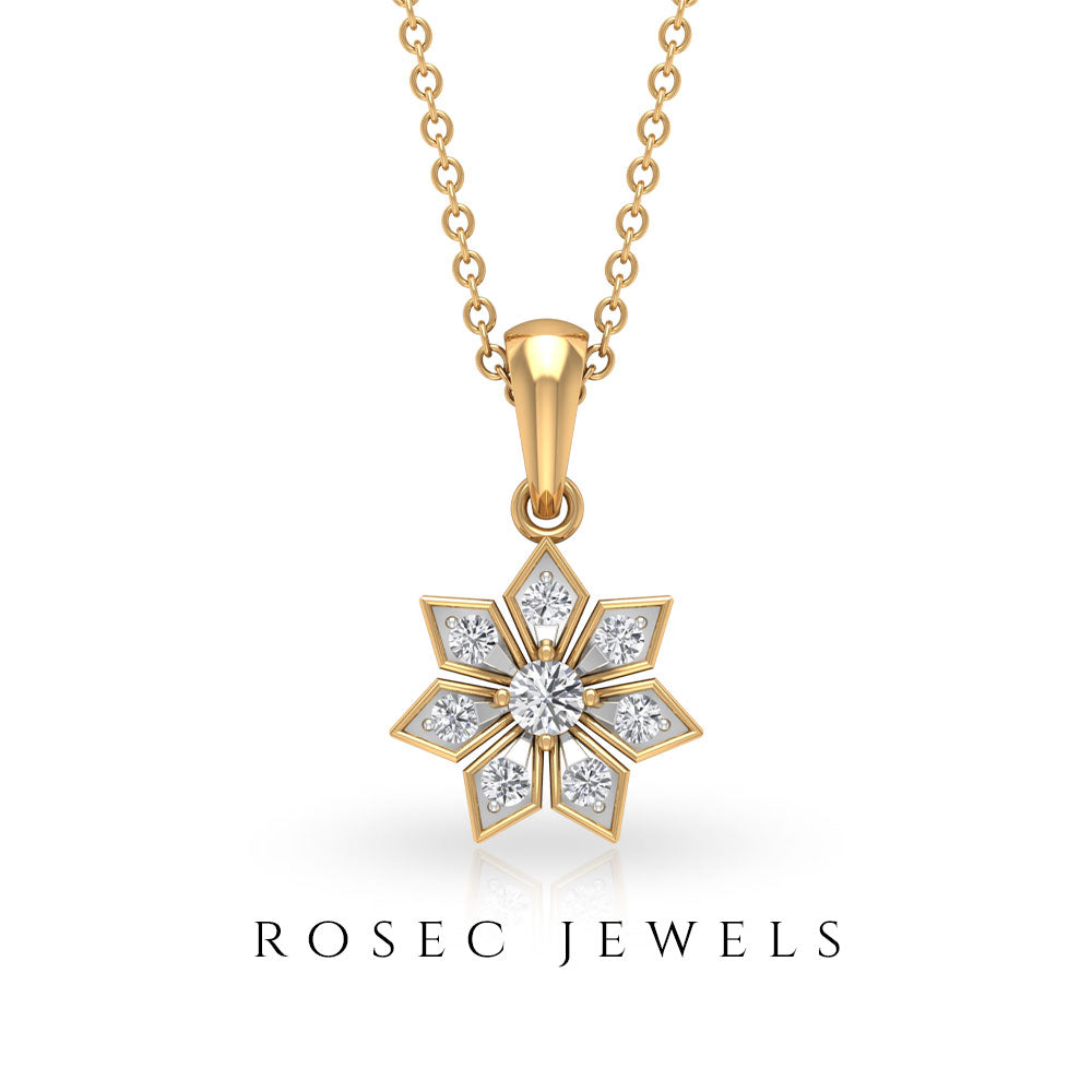 Round Diamond Flower Pendant Necklace Diamond - ( HI-SI ) - Color and Clarity - Rosec Jewels