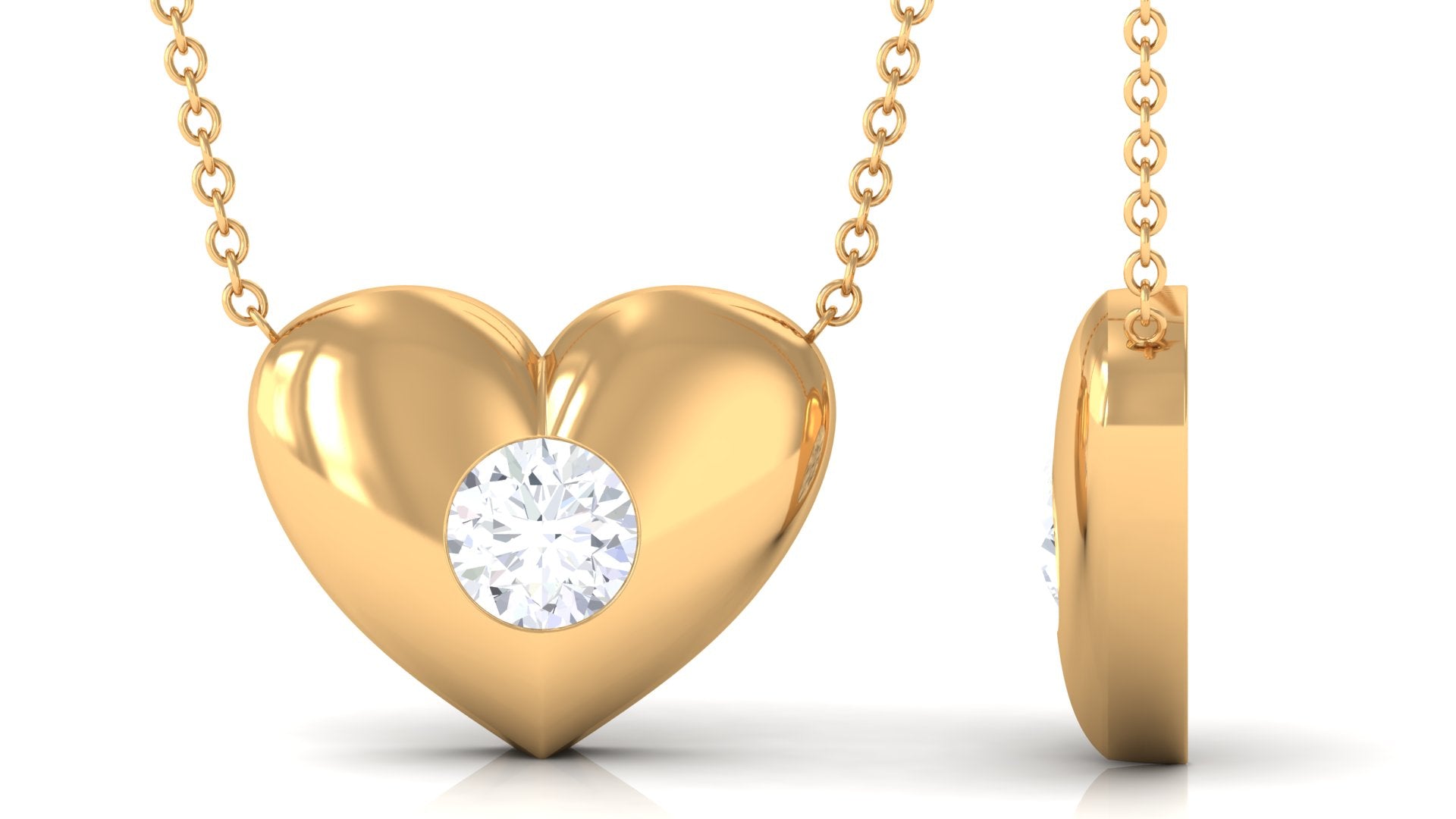 1/2 CT Moissanite Gold Heart Shape Necklace in Flush Setting Moissanite - ( D-VS1 ) - Color and Clarity - Rosec Jewels