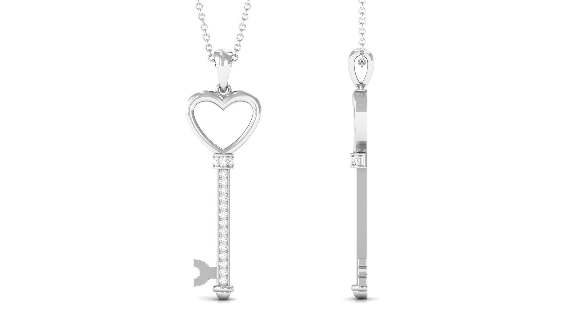 Moissanite Open Heart Key Pendant Necklace Moissanite - ( D-VS1 ) - Color and Clarity - Rosec Jewels