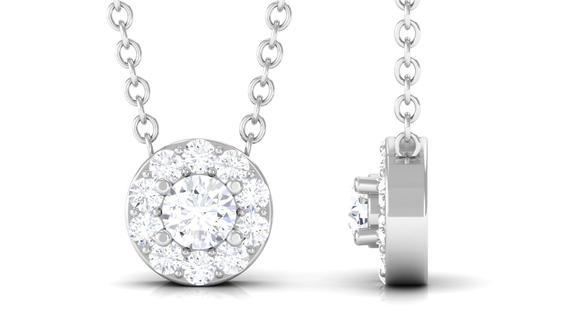 Minimal Moissanite Halo Necklace Moissanite - ( D-VS1 ) - Color and Clarity - Rosec Jewels