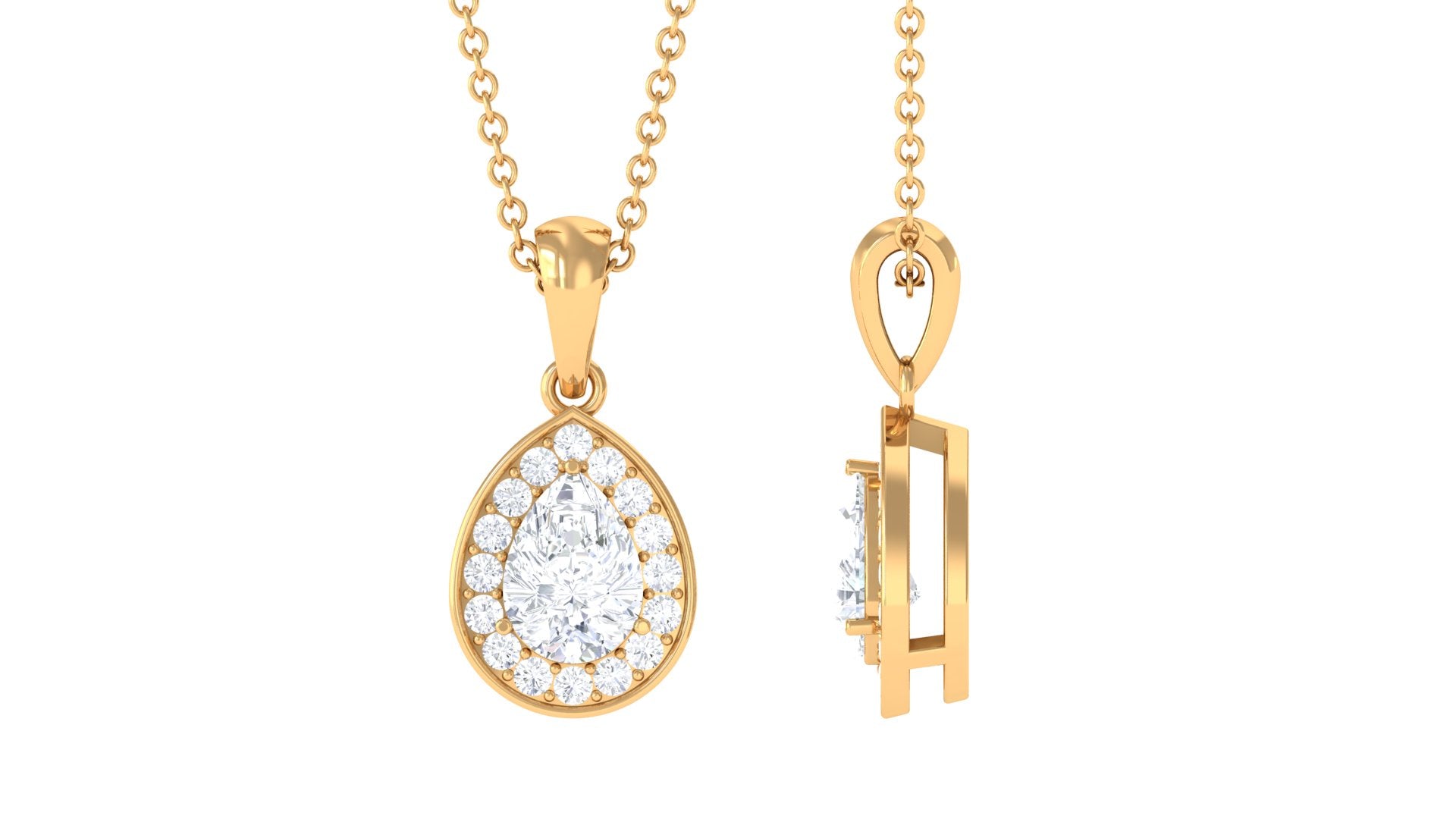 Moissanite Teardrop Halo Pendant Necklace Moissanite - ( D-VS1 ) - Color and Clarity - Rosec Jewels