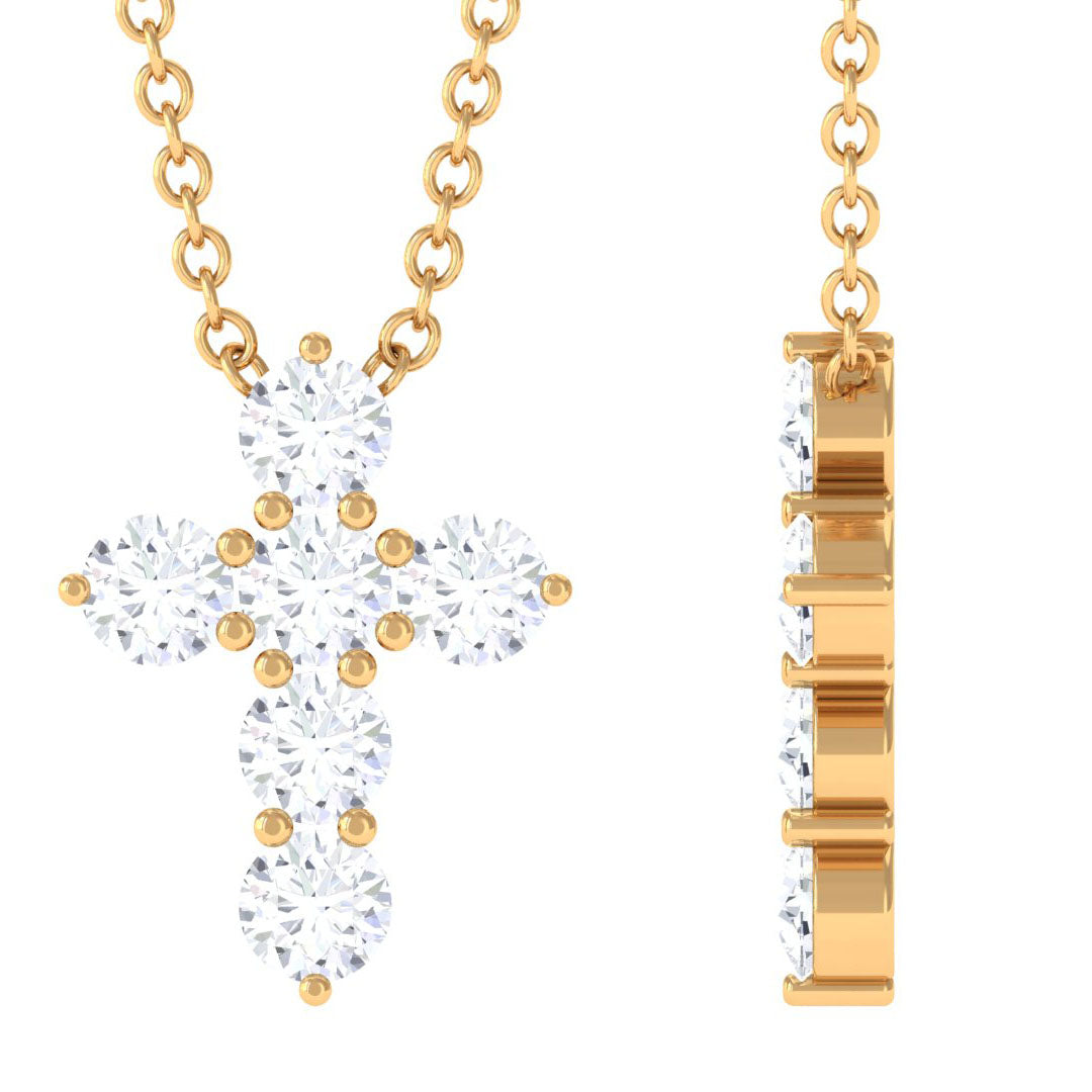 Moissanite Cross Pendant Necklace Moissanite - ( D-VS1 ) - Color and Clarity - Rosec Jewels