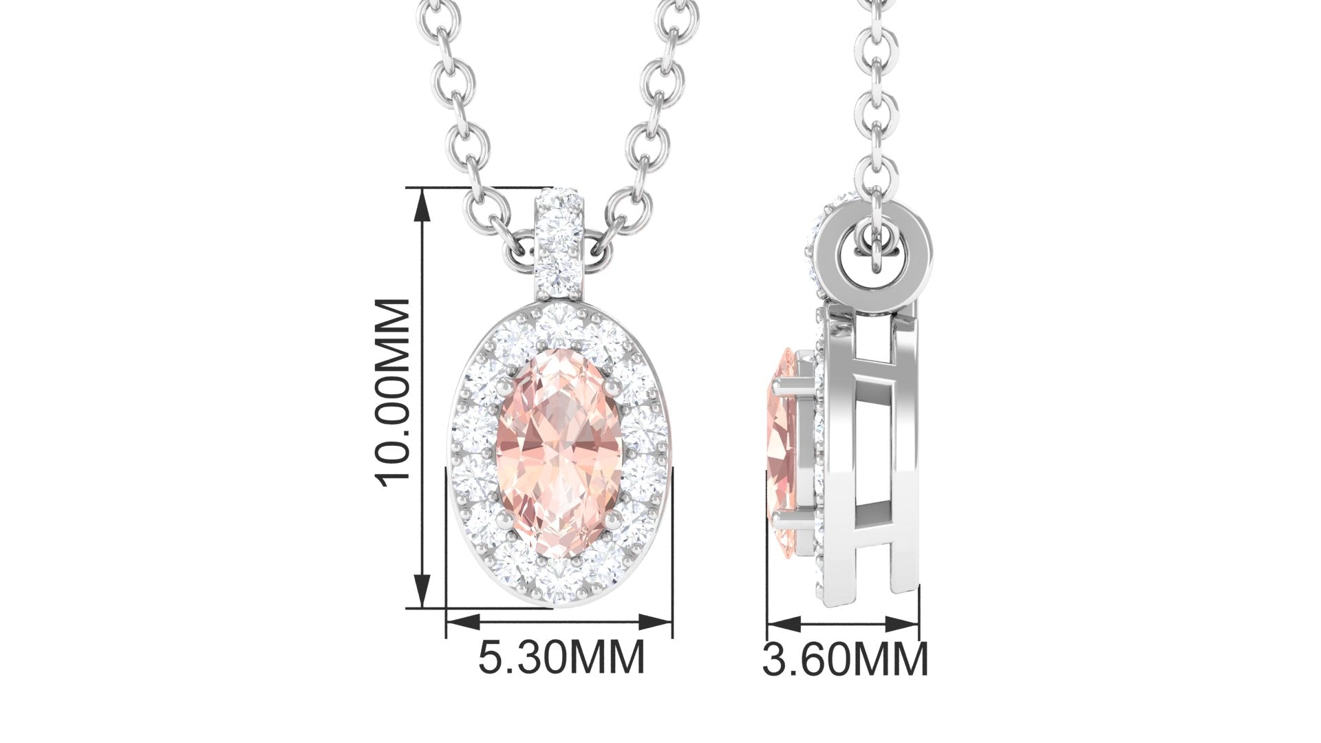 Oval Morganite Pendant Necklace with Diamond Halo Morganite - ( AAA ) - Quality - Rosec Jewels