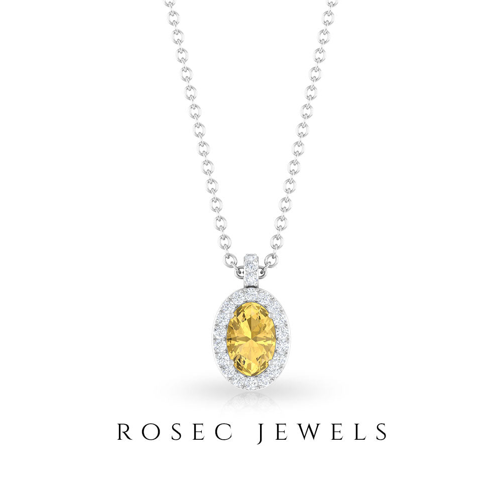 Oval Cut Citrine and Diamond Halo Pendant Citrine - ( AAA ) - Quality - Rosec Jewels