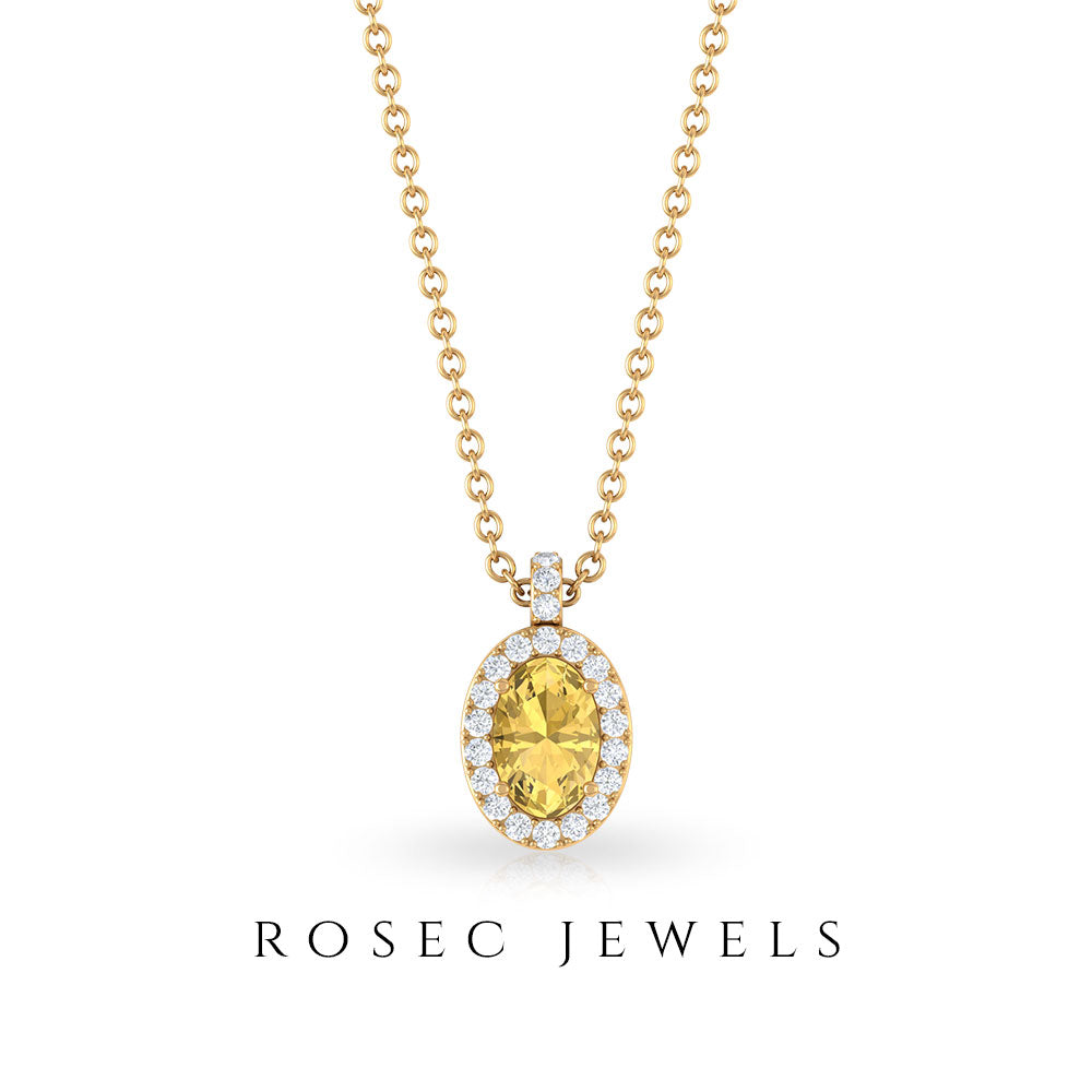 Oval Cut Citrine and Diamond Halo Pendant Citrine - ( AAA ) - Quality - Rosec Jewels