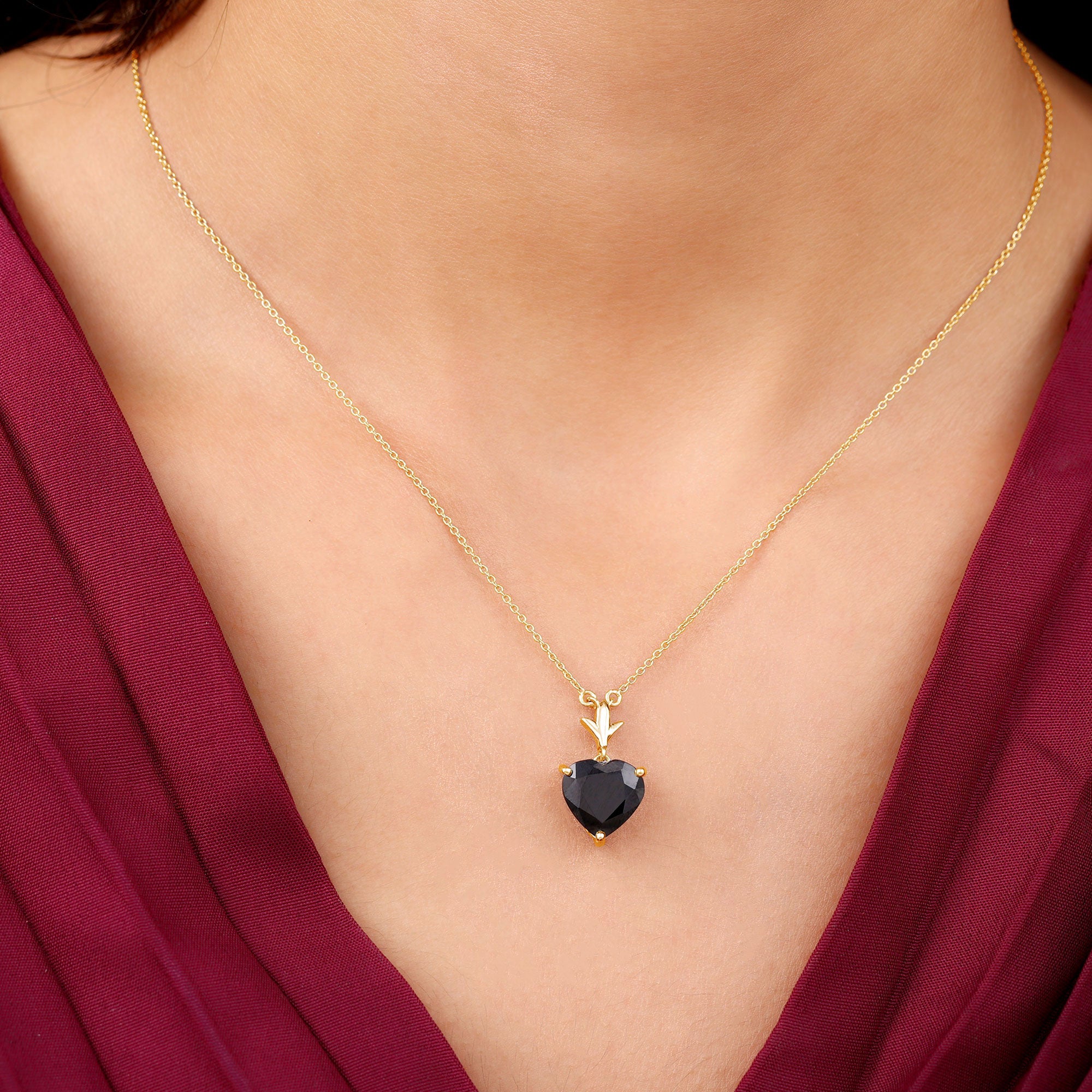 Heart Shape Black Spinel Solitaire Necklace Black Spinel - ( AAA ) - Quality - Rosec Jewels