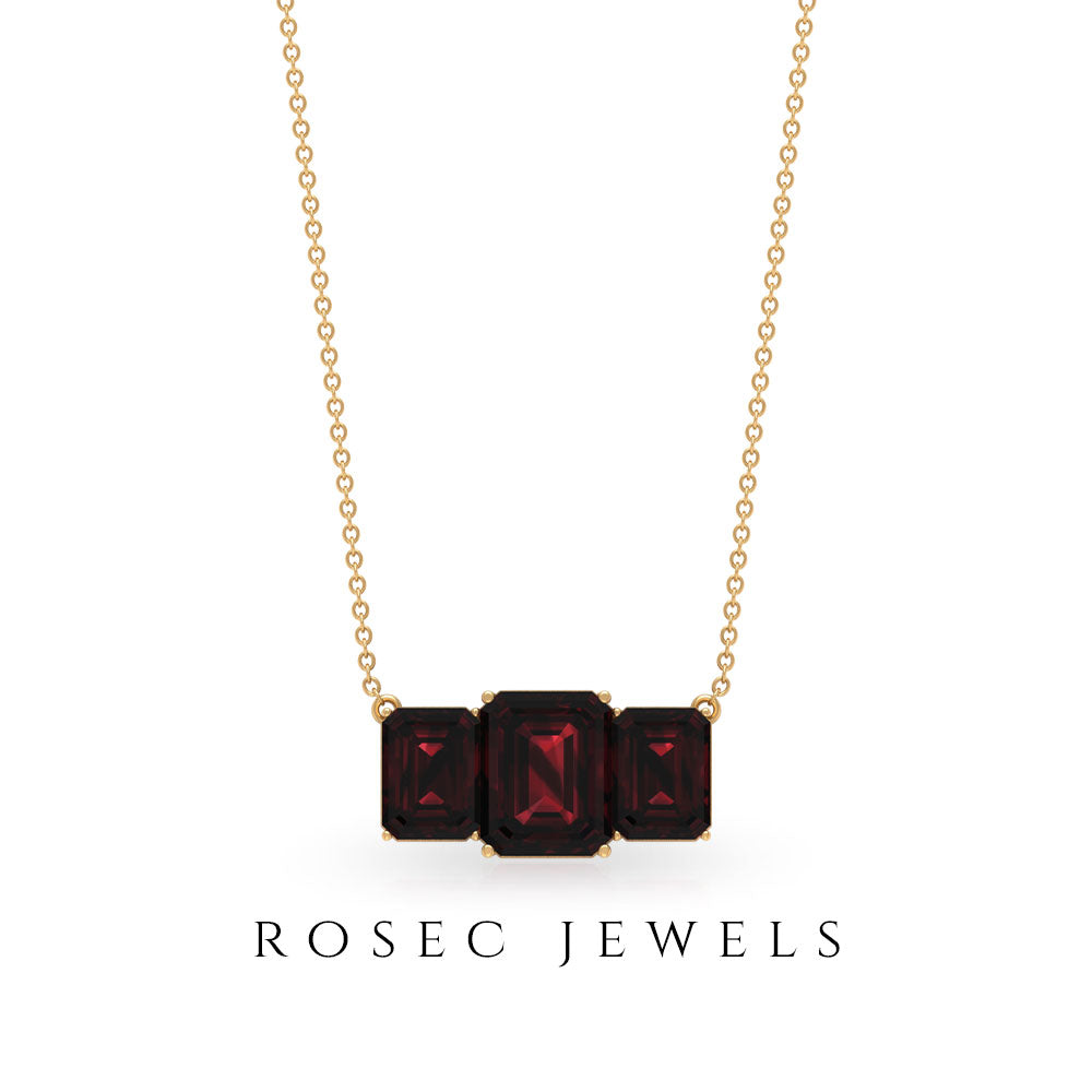 3 CT Three Stone Octagon Shape Garnet Pendant Necklace for Women Garnet - ( AAA ) - Quality - Rosec Jewels