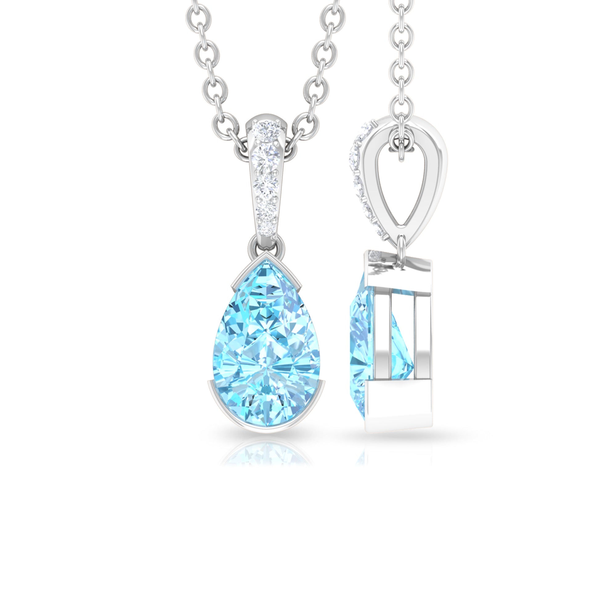 Pear Shape Aquamarine Solitaire Pendant with Diamond Bail Aquamarine - ( AAA ) - Quality - Rosec Jewels