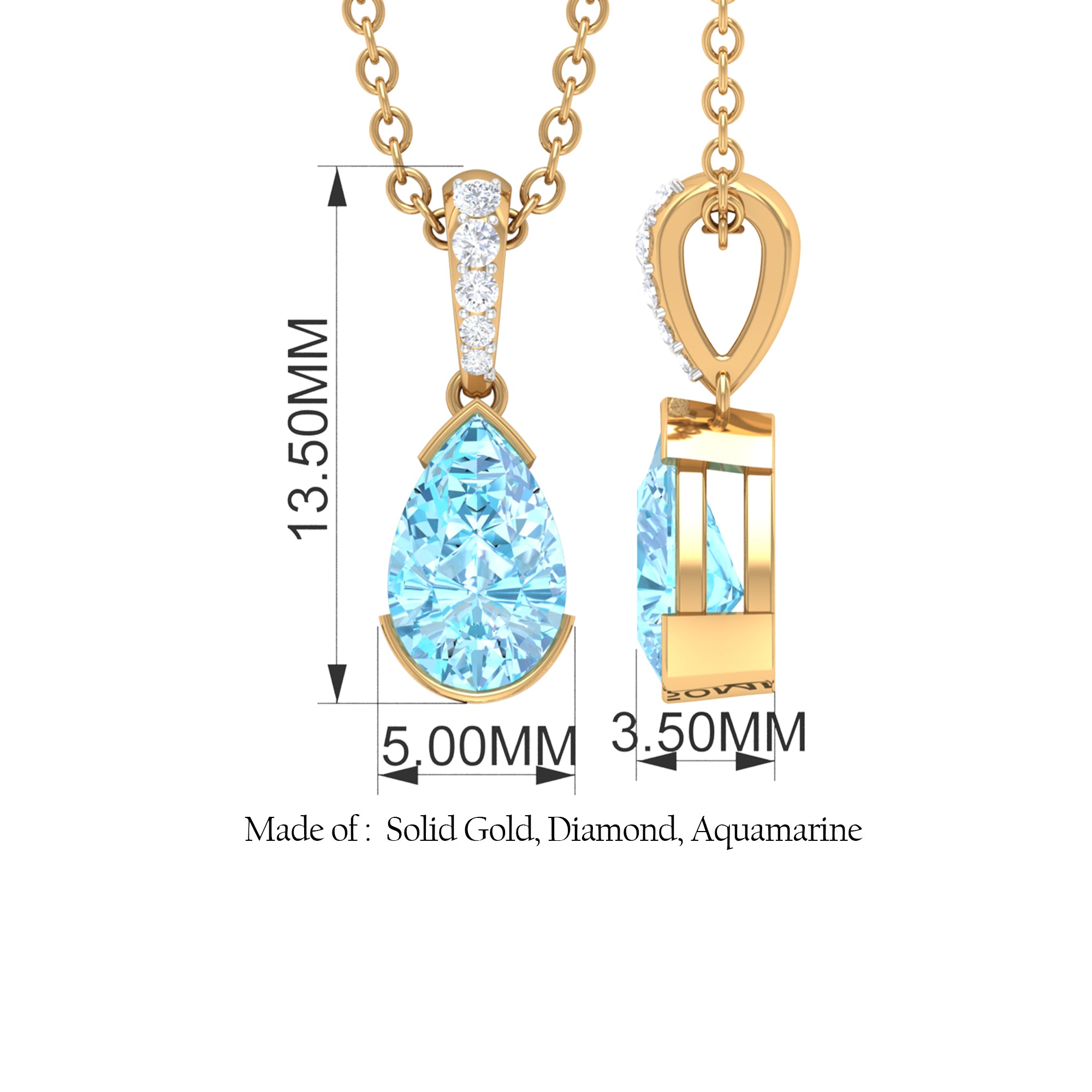 Pear Shape Aquamarine Solitaire Pendant with Diamond Bail Aquamarine - ( AAA ) - Quality - Rosec Jewels