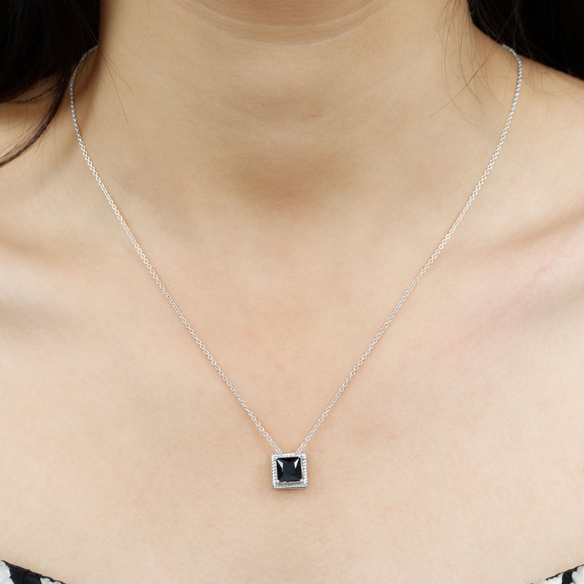 7 MM Princess Cut Black Spinel Solitaire Pendant with Rope Frame Details Black Spinel - ( AAA ) - Quality - Rosec Jewels