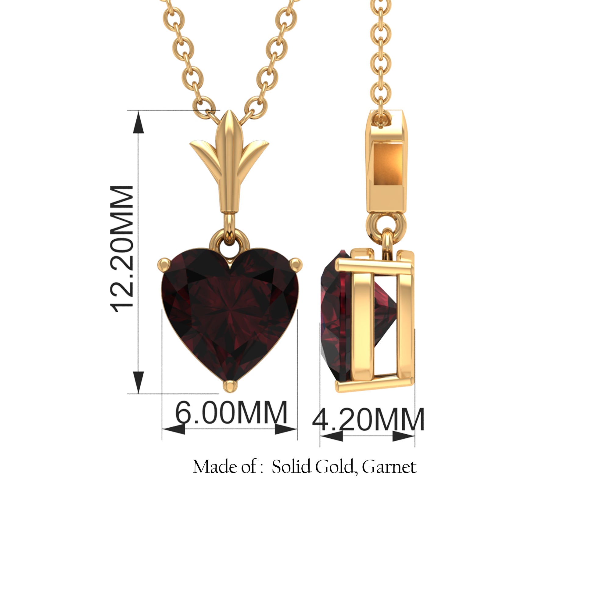 Heart Shape Garnet Solitaire Pendant Necklace Garnet - ( AAA ) - Quality - Rosec Jewels