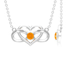 Round Shape Orange Sapphire and Gold Infinity Heart Necklace in Prong Setting Orange Sapphire - ( AAA ) - Quality - Rosec Jewels