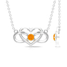 Round Shape Orange Sapphire and Gold Infinity Heart Necklace in Prong Setting Orange Sapphire - ( AAA ) - Quality - Rosec Jewels