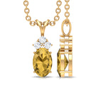 Oval Cut Citrine Minimal Pendant with Diamond Trio Citrine - ( AAA ) - Quality - Rosec Jewels