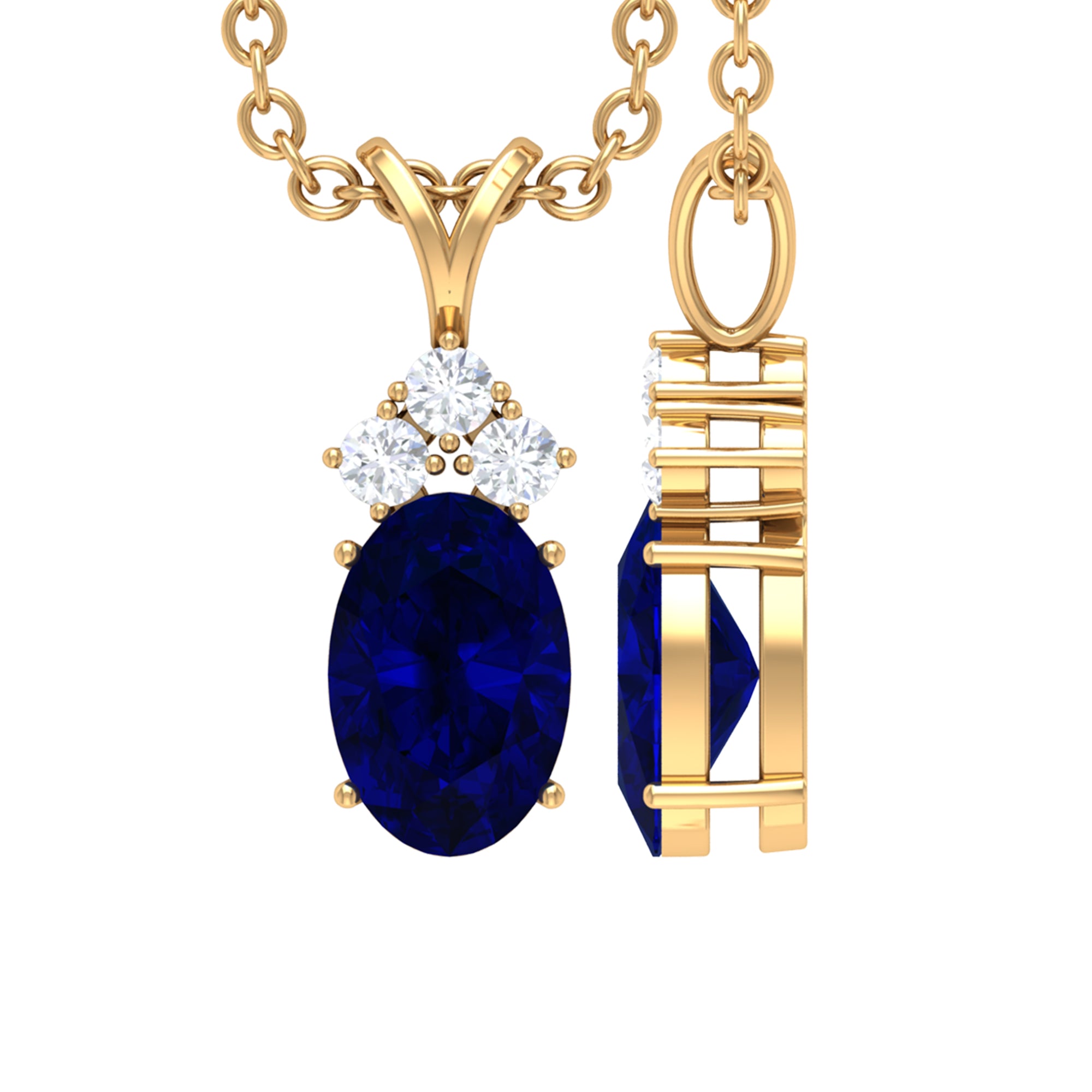 Minimal Oval Blue Sapphire Pendant with Diamond Stones Blue Sapphire - ( AAA ) - Quality - Rosec Jewels