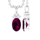 Minimal Oval Rhodolite Pendant with Diamond Stones Rhodolite - ( AAA ) - Quality - Rosec Jewels