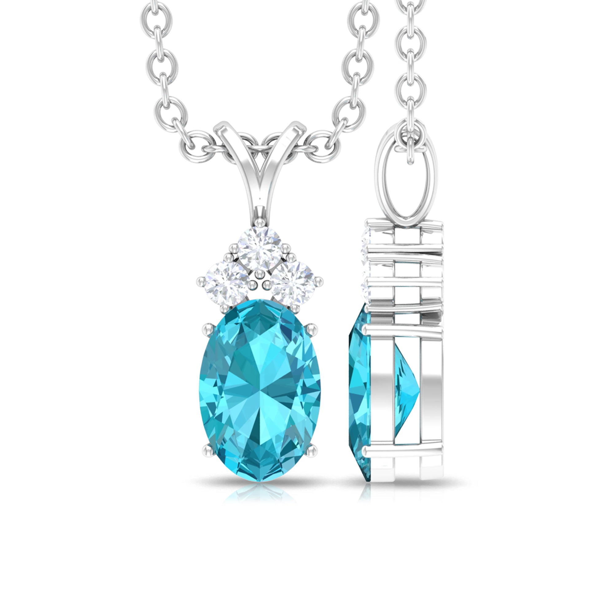 Minimal Oval Swiss Blue Topaz Pendant with Diamond Stones Swiss Blue Topaz - ( AAA ) - Quality - Rosec Jewels