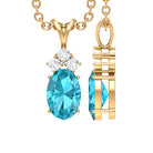 Minimal Oval Swiss Blue Topaz Pendant with Diamond Stones Swiss Blue Topaz - ( AAA ) - Quality - Rosec Jewels