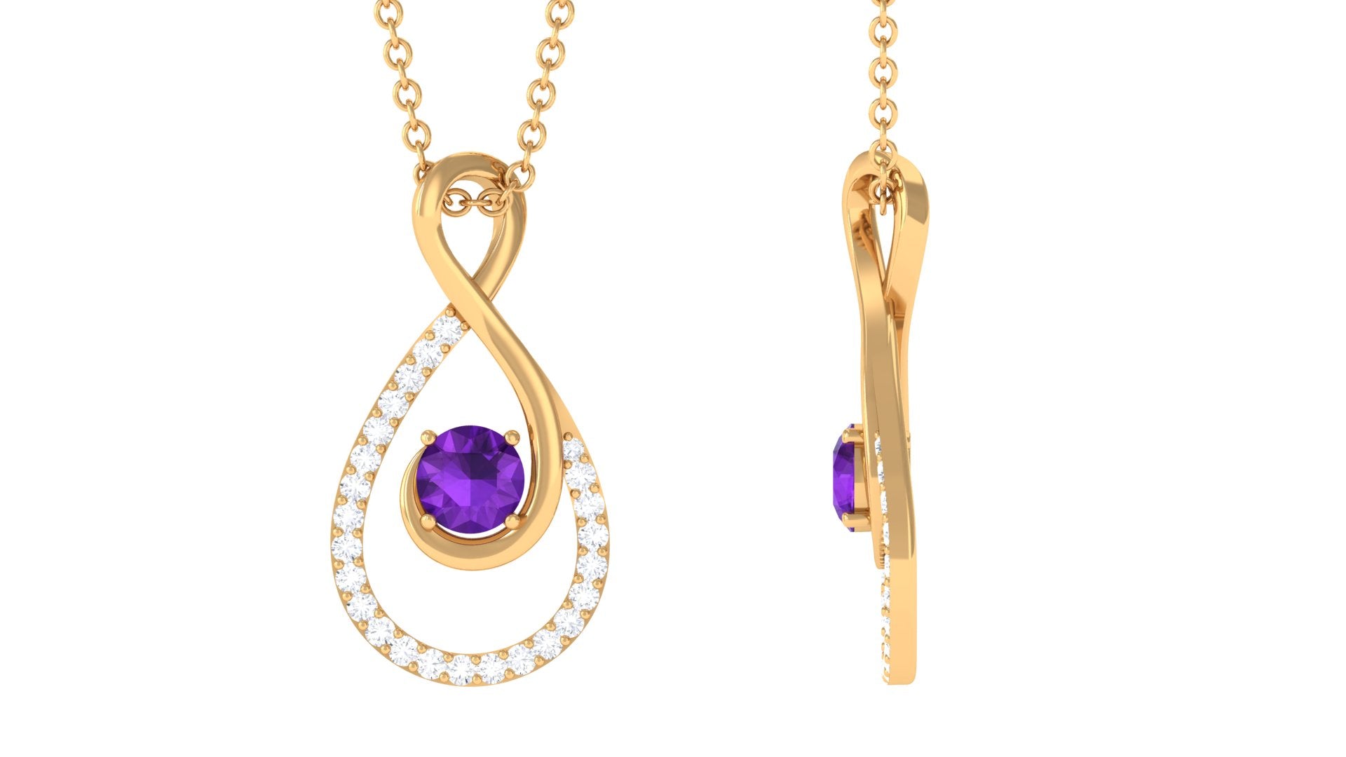 Amethyst and Diamond Teardrop Infinity Pendant Necklace Amethyst - ( AAA ) - Quality - Rosec Jewels