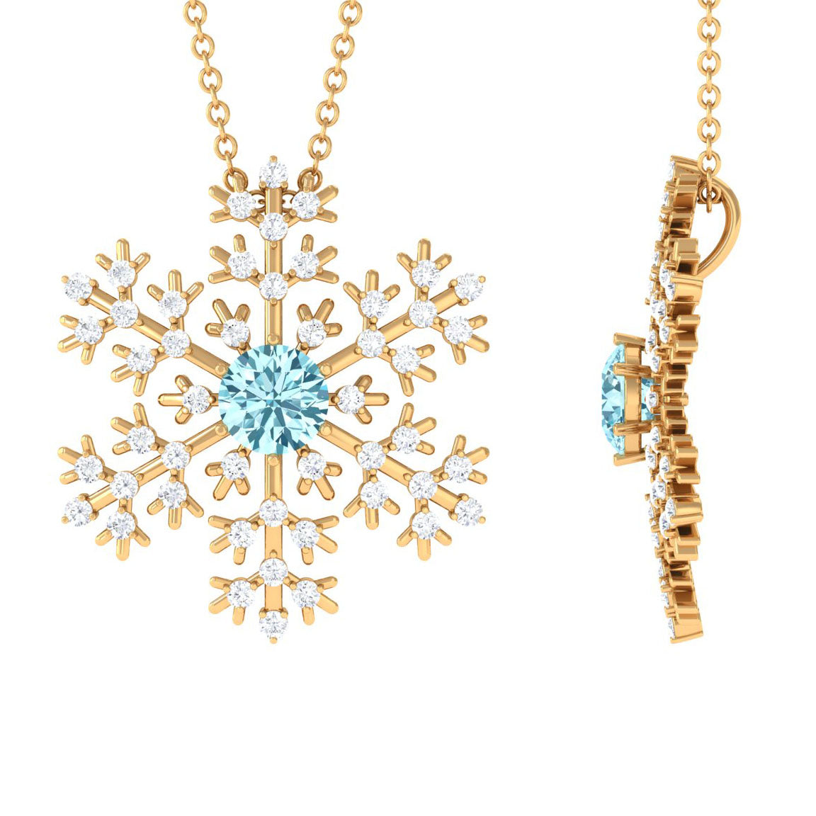 1 CT Snowflake Pendant Necklace with Aquamarine and Diamond Aquamarine - ( AAA ) - Quality - Rosec Jewels