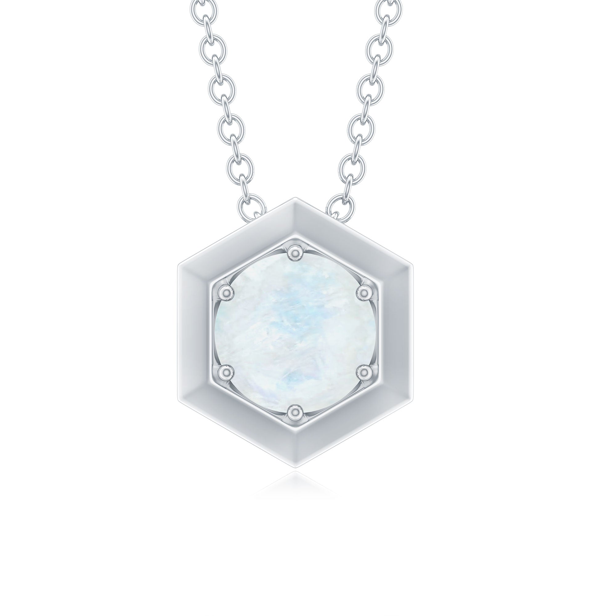 1/2 CT Moonstone Solitaire and Gold Hexagon Pendant Necklace Moonstone - ( AAA ) - Quality - Rosec Jewels