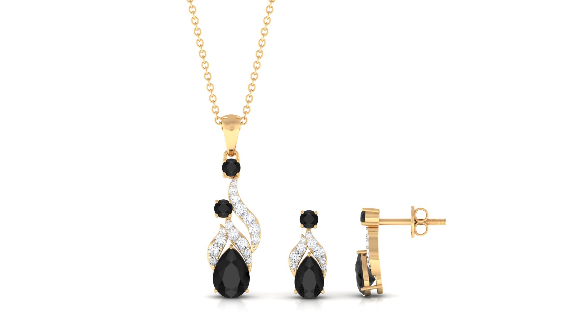 Black Spinel and Diamond Bridal Dangle Jewelry Set Black Spinel - ( AAA ) - Quality - Rosec Jewels