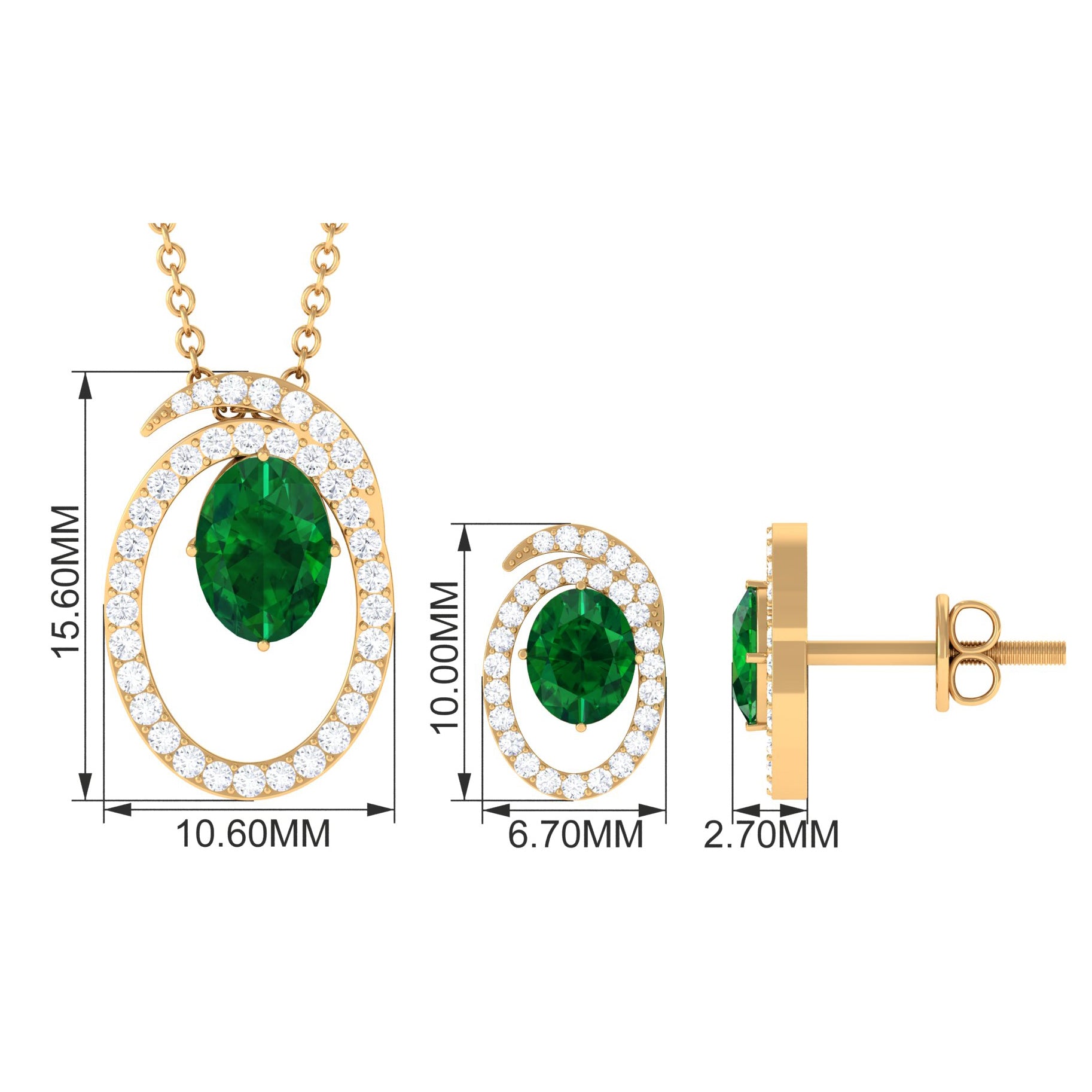 Oval Created Emerald and Moissanite Contemporary Jewelry Set Lab Created Emerald - ( AAAA ) - Quality - Rosec Jewels