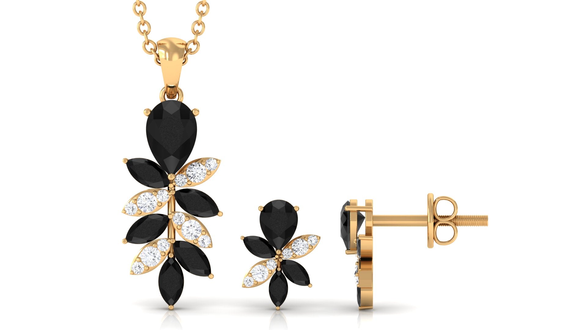 2 CT Nature Inspired Black Onyx and Diamond Dangle jewelry Set Black Onyx - ( AAA ) - Quality - Rosec Jewels