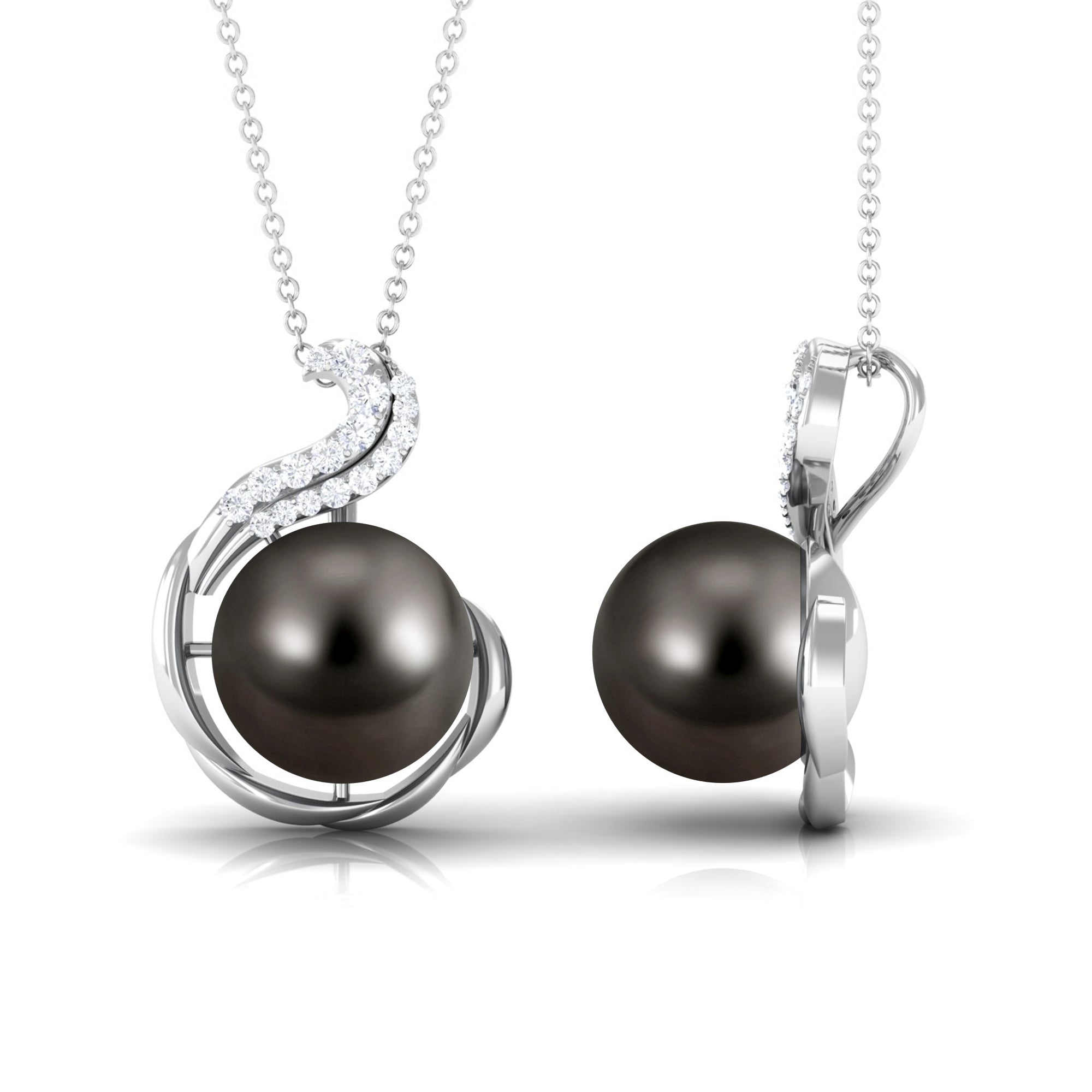 Tahitian Pearl Cocktail Pendant with Diamond Accent Tahitian pearl - ( AAA ) - Quality - Rosec Jewels