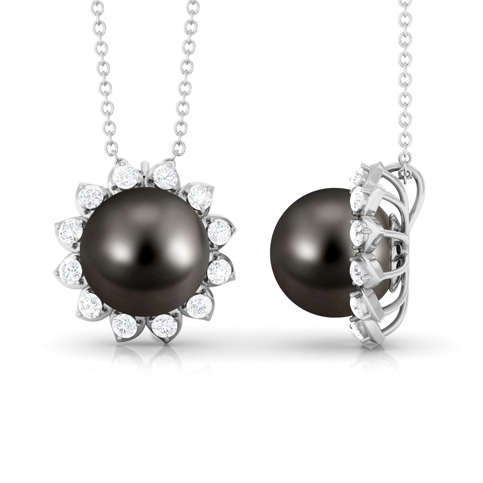 Tahitian Pearl Cocktail Pendant with Diamond Halo Tahitian pearl - ( AAA ) - Quality - Rosec Jewels