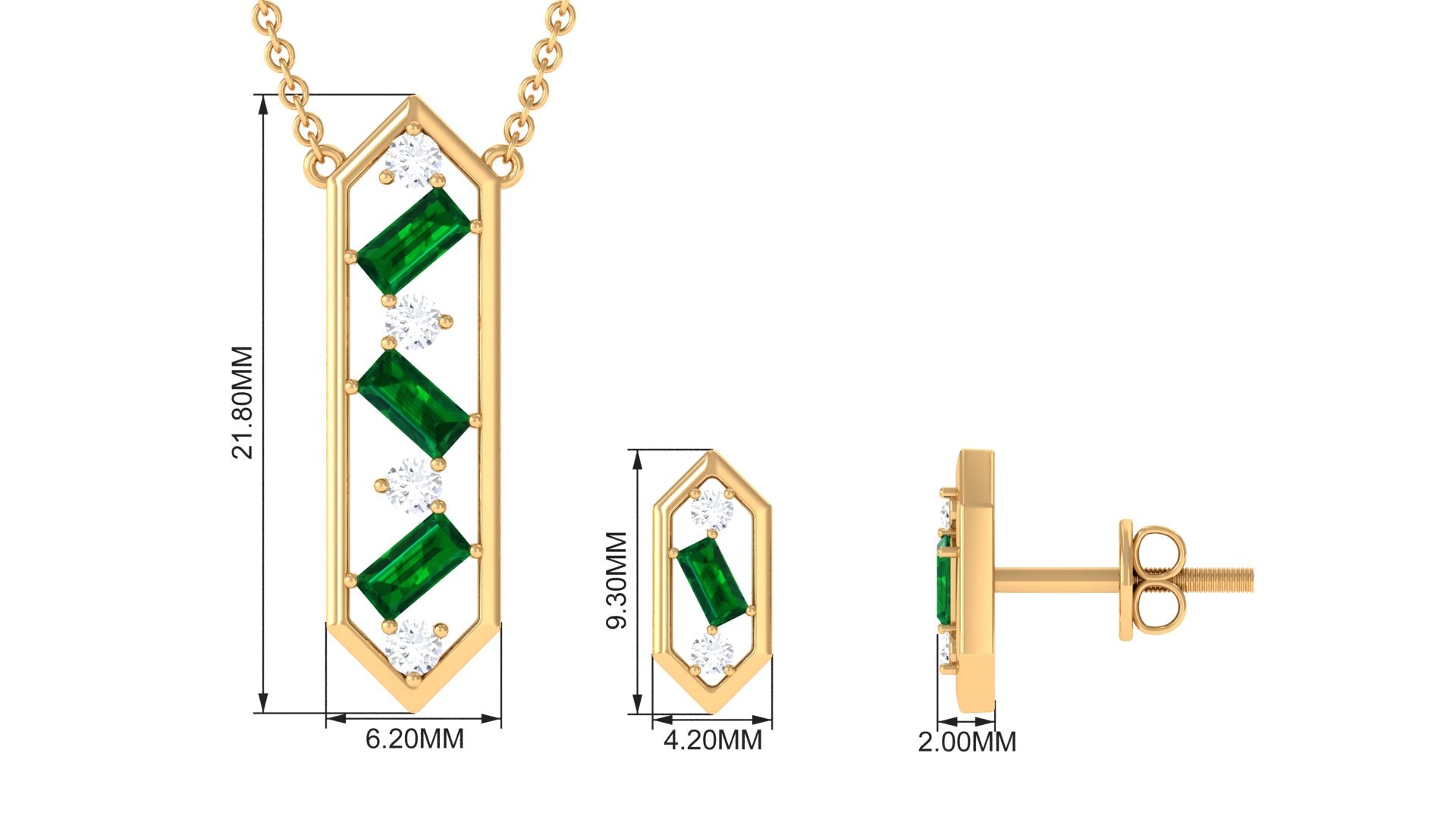 Contemporary Created Emerald and Diamond Dangle jewelry Set Lab Created Emerald - ( AAAA ) - Quality - Rosec Jewels