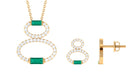 Baguette Cut Emerald Classic Necklace and Earrings Set with Diamond Emerald - ( AAA ) - Quality - Rosec Jewels