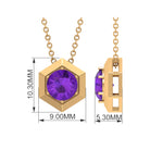 Solitaire Amethyst Hexagon Pendant Necklace Amethyst - ( AAA ) - Quality - Rosec Jewels