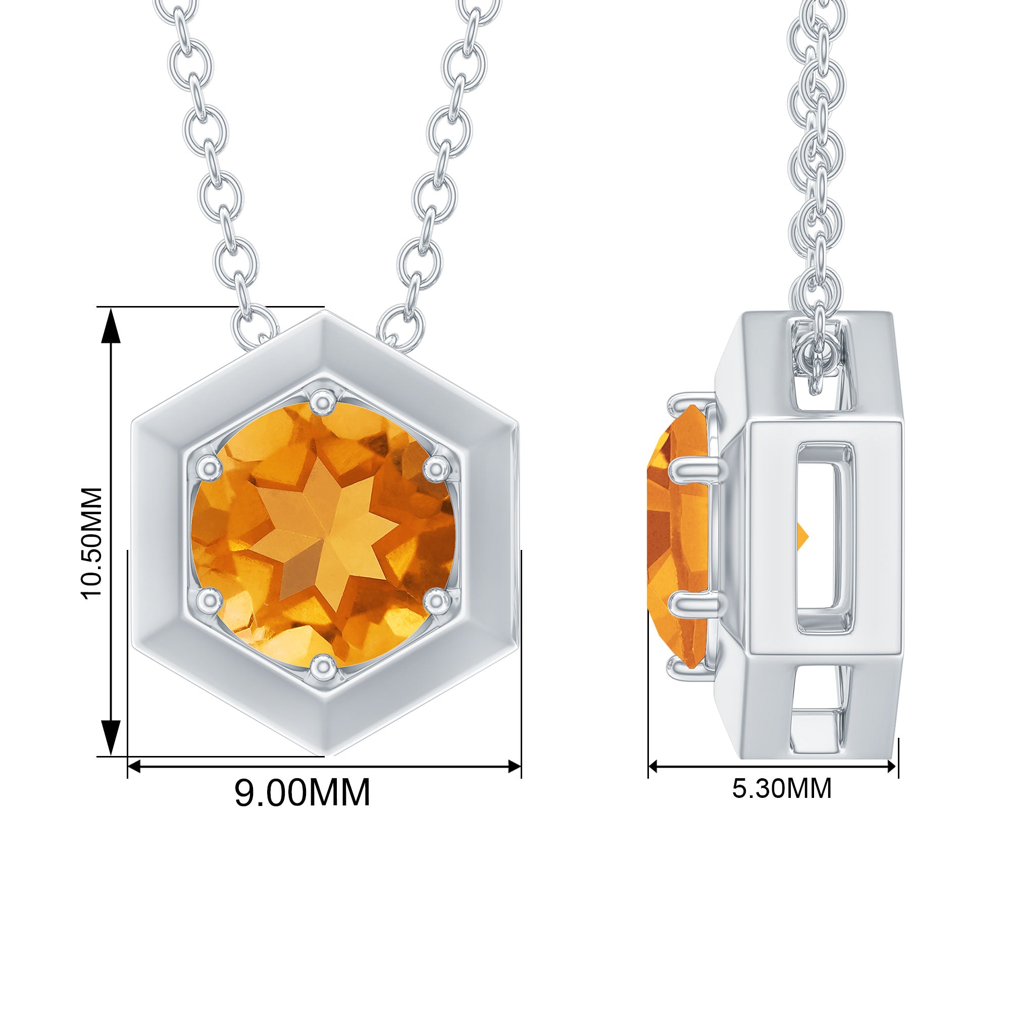 1.25 CT Natural Citrine Solitaire Hexagon Pendant in Gold Citrine - ( AAA ) - Quality - Rosec Jewels