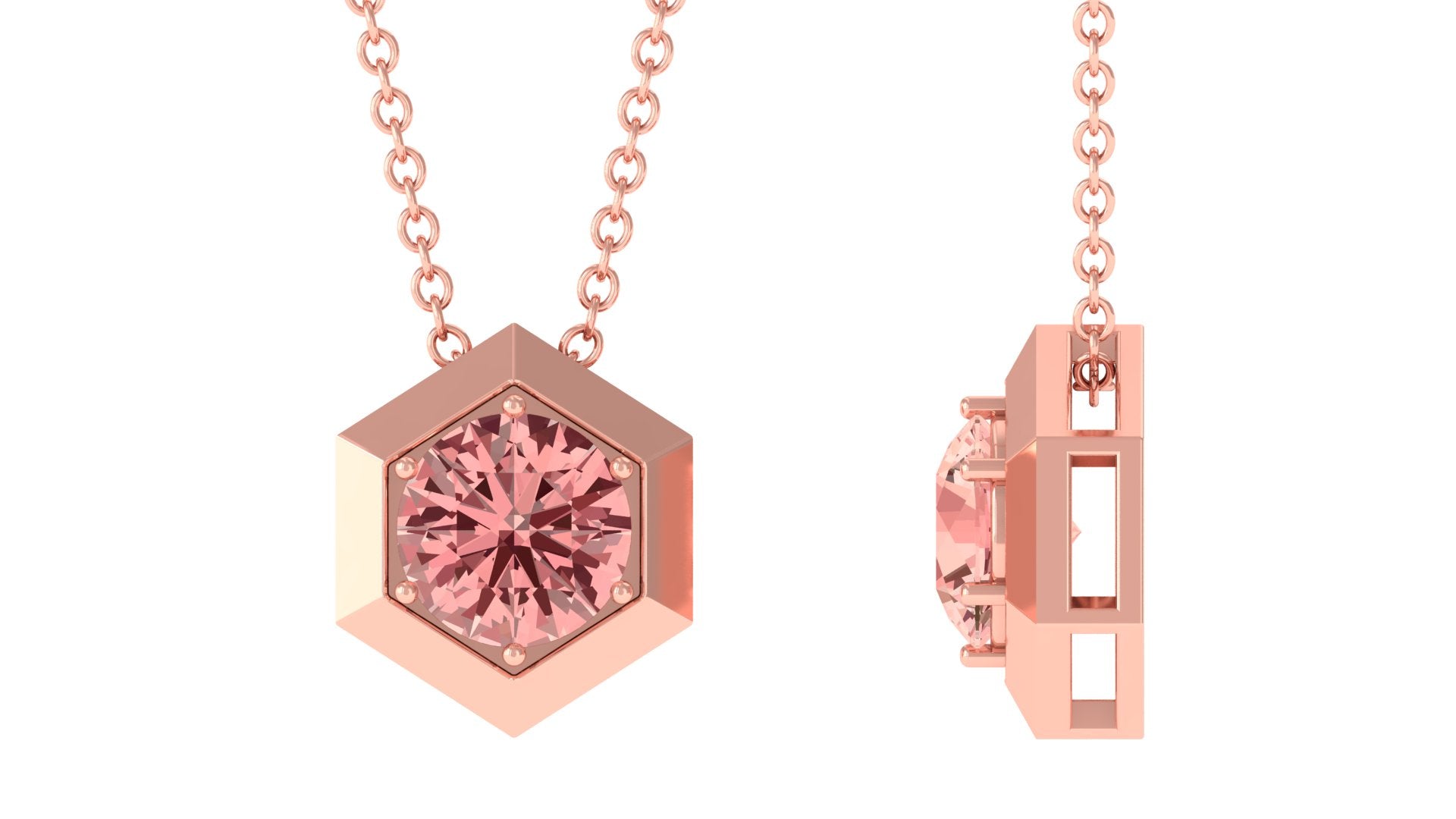 0.50 CT Morganite Hexagon Shape Pendant Necklace Morganite - ( AAA ) - Quality - Rosec Jewels