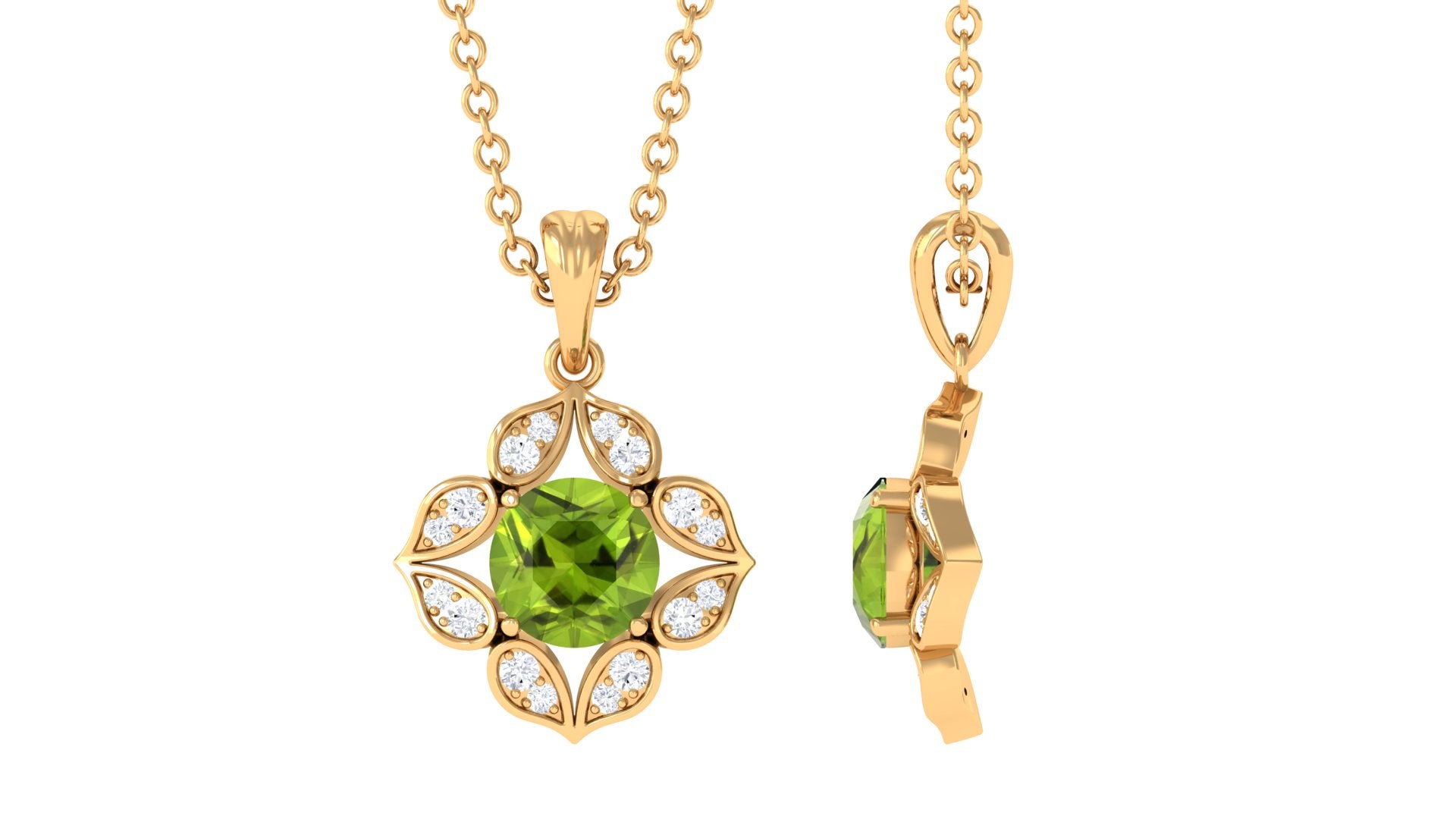 Antique Style Natural Peridot Bridal Pendant with Diamond Peridot - ( AAA ) - Quality - Rosec Jewels