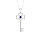 Cute Blue Sapphire Dangle Key Pendant Necklace Blue Sapphire - ( AAA ) - Quality - Rosec Jewels