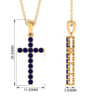 3/4 CT Blue Sapphire Cross Pendant with Standard Bail Blue Sapphire - ( AAA ) - Quality - Rosec Jewels