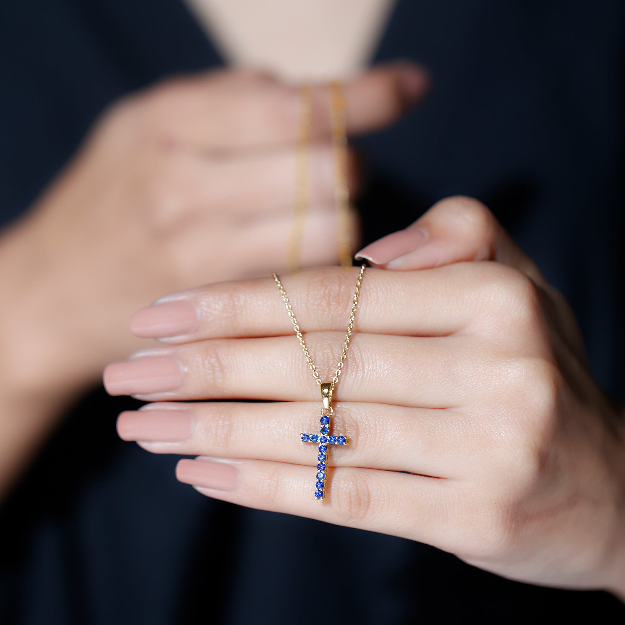 3/4 CT Blue Sapphire Cross Pendant with Standard Bail Blue Sapphire - ( AAA ) - Quality - Rosec Jewels