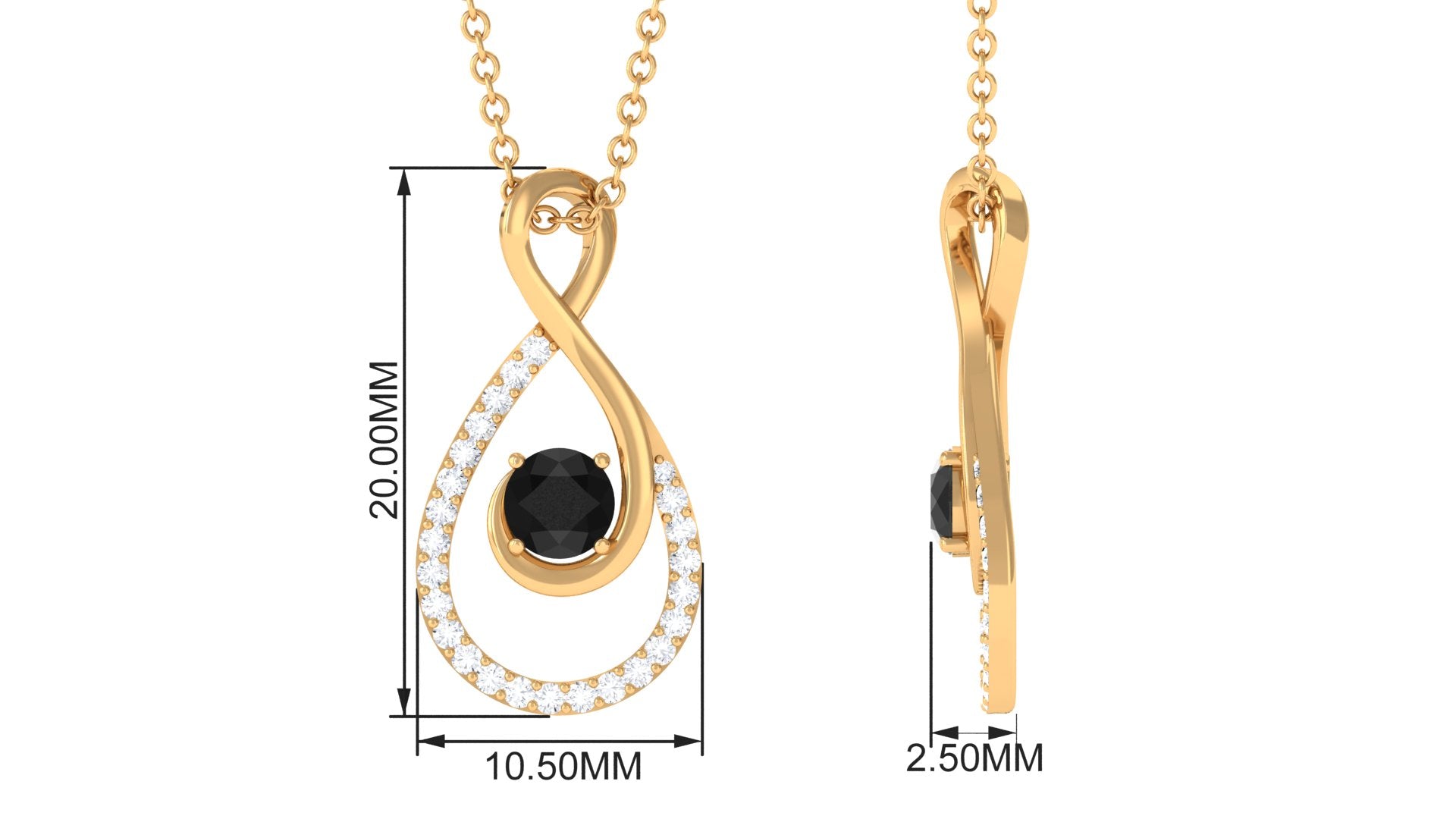 Black Spinel and Diamond Teardrop Pendant Necklace Black Spinel - ( AAA ) - Quality - Rosec Jewels