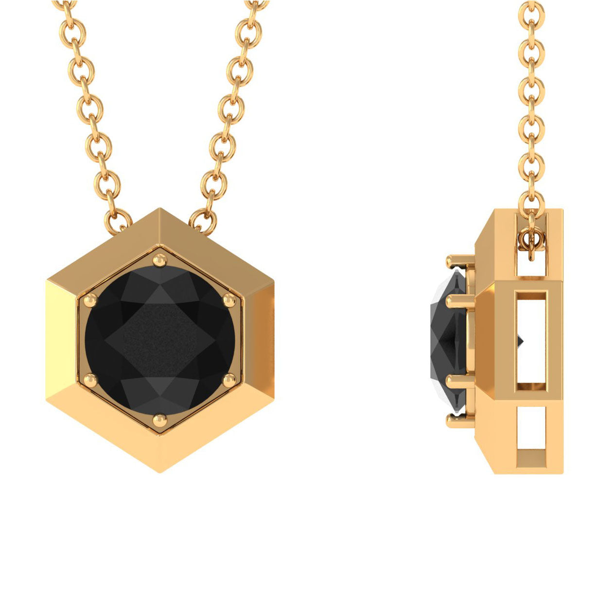 1.25 CT Natural Black Onyx Solitaire Hexagon Pendant in Gold Black Onyx - ( AAA ) - Quality - Rosec Jewels